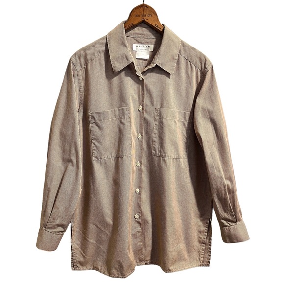 Womens Jaeger Brown and White Small Houndstooth Cotton Shirt - Picture 5 of 12